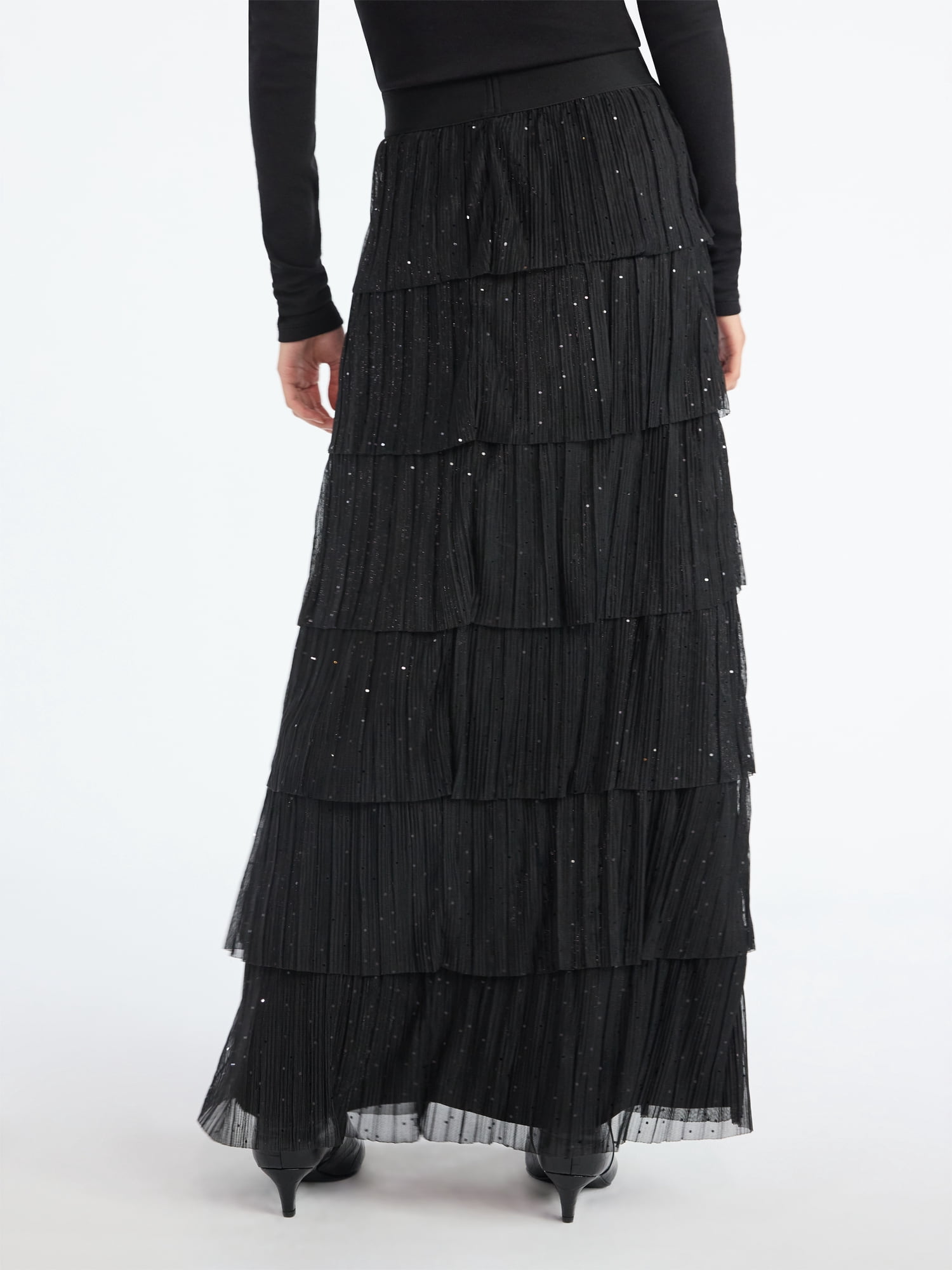 Scoop Women's and Women's Plus Glitter Ruffle Maxi Skirt, Sizes XS-4X