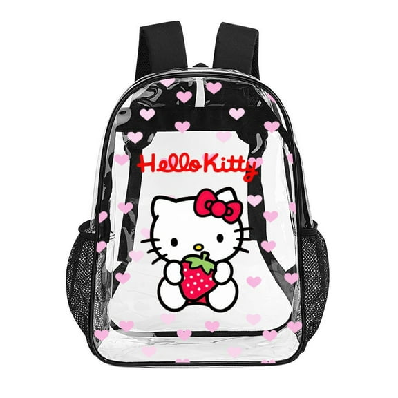 Heavy Duty Clear Backpack Clear Bag Stadium Approved Waterproof Hello Kitty PVC Transparent Backpack Stadium backpack 17 x13 x5in Capacity See Through Backpack for Sport Events,Travel
