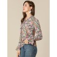 thumbnail image 4 of Blusa con cuello En V Allegra K lazo floral Rosa verde M, 4 of 6