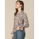 thumbnail image 4 of Blusa con cuello En V Allegra K lazo floral Rosa verde M, 4 of 6