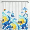 thumbnail image 1 of Whimsical Waves Shower Curtain - Blue & Yellow Design with Stars & Sailboat, 1 of 4