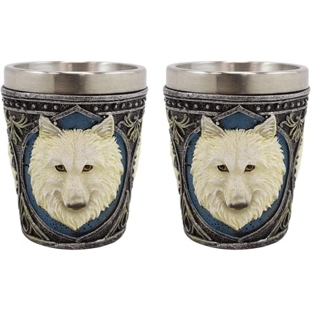 Celtic Wicca Alpha White Wolf Spirit 2-Ounce Shot Glass Set of 2 Novelty Gifts