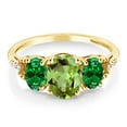 thumbnail image 2 of Gem Stone King 10K Yellow Gold Green Peridot and Green Simulated Emerald Ring for Women | 2.16 Cttw | Gemstone Birthstone | Wedding Engagement Anniversary Promise Ring for Women | Size 6, 2 of 4