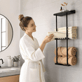 thumbnail image 2 of QIYFDDF Wall Towel Rack for Rolled Towels 3 Tier Metal Towel Holder 6 Hooks, 31.5in High Wall Mounted Towel Storage, 6 Large Bath Towels Capacity , Vertical Towel Storage Organizer Holder Black, 2 of 7