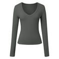 thumbnail image 4 of Chemises à Manches Longues pour Femmes Col en V Sortie Ajustée Crop Top Décontracté Mode Automne 2025, 4 of 5