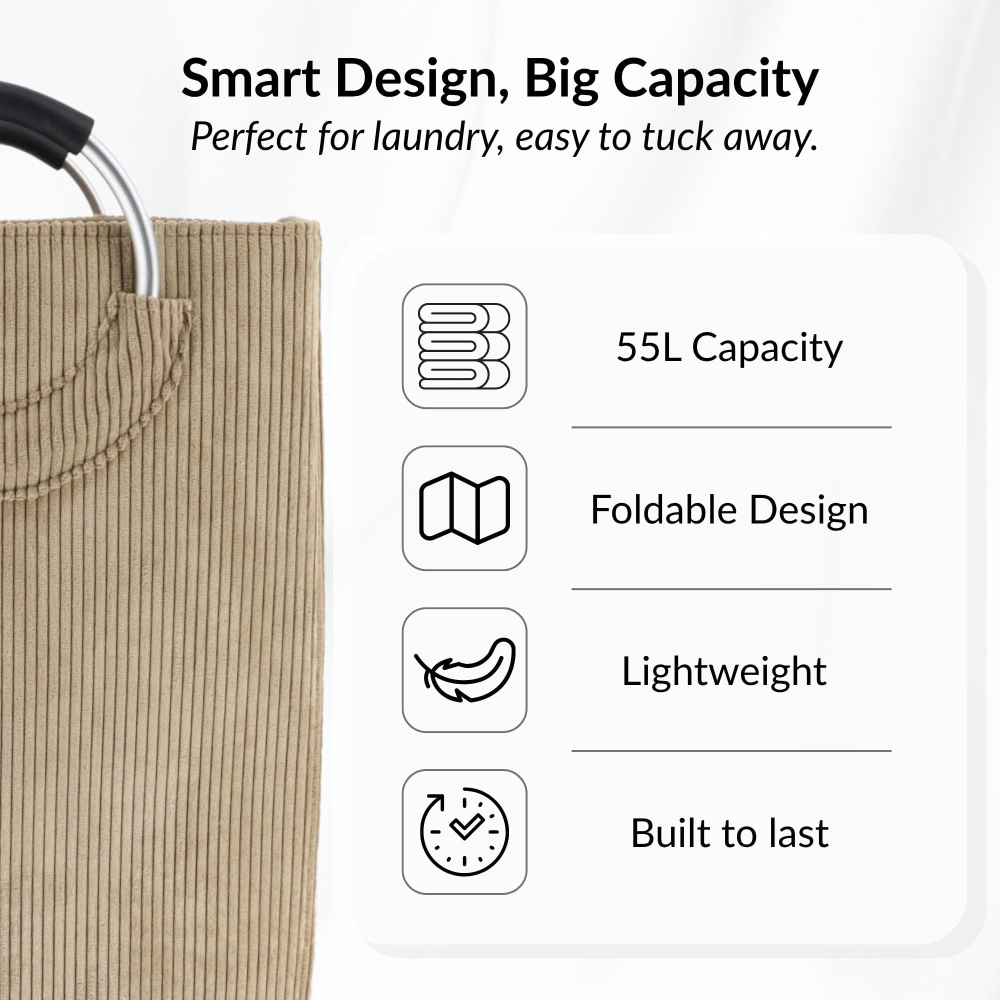 Corduroy Laundry Basket 55L Sand Beige