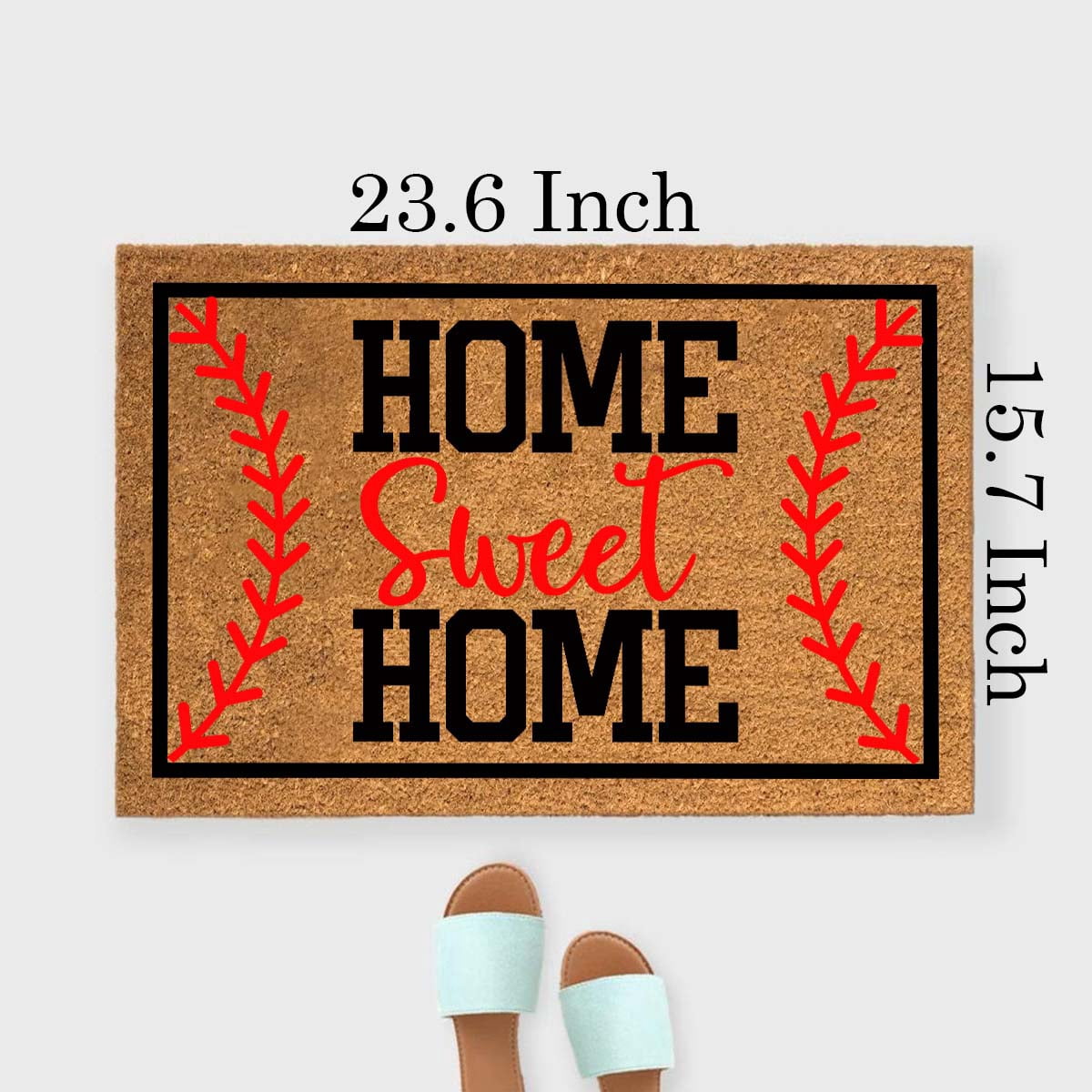 Funny Coir Doormat Home Sweet Home Baseball Front Door Mat Entryway Outdoor Mat with Heavy Duty Front Porch Welcome Mats Entry Natural Coconut Brown Mat 23.6 x 15.7 Inch