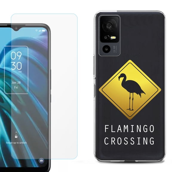 OneToughShield ® for TCL 40 XE 5G Shockproof Fashion Phone Case, with Tempered Glass Screen Protector - Flamingo