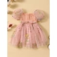 thumbnail image 2 of EYIIYE Bambin Filles Princesse Robe Bébé Été à Manches Courtes Robe en Tulle Carré Robe Fleur Brodée en Maille Froncée Robe Enfants en Vrac Robe Décontractée pour Fête, 2 of 9