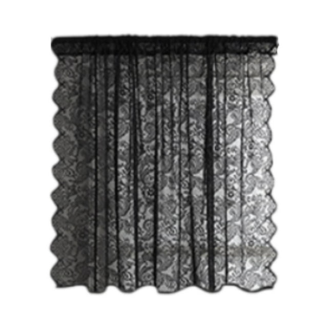 Cortina de encaje de gasa, transpirable, elegante, para decoración del hogar, cortina de red con caída de encaje Negro 100x150