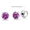 thumbnail image 6 of Gem Stone King Platinum Stud Earrings for Women Men Set with 6mm Round Fancy Purple Zirconia, 6 of 6