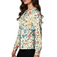 thumbnail image 4 of Scrub Jackets for Woman Long Sleeve Snap Front Lightweight Medical Uniform Cute Floral Print Scrub Tops Easy Care Soft Nurse Shirt Blue 2XL, 4 of 6
