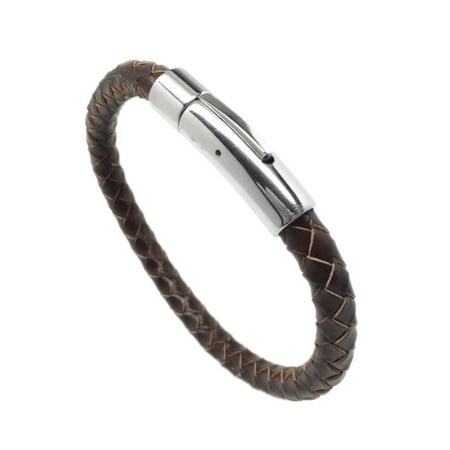 Mens Womens Brown Leather Bracelet Braided Double Stainless Steel Locking Clasp 7 5 Inch Mens Womens Brown Leather Bracelet Braided Double Stainless Steel Locking Clasp 7 5 Inch