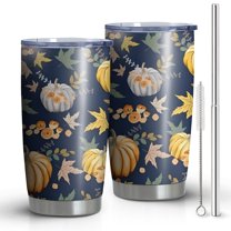 20oz Tumblers Fall Pumpkins and Leaves Pattern Stainless Steel Vacuum Insulated Double Wall Travel Tumbler Cups Mug with Lid and Straw,Cleaning Brush for Cold & Hot Drinks