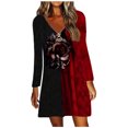 thumbnail image 2 of Robe Décontractée Mode Femme Col en V Manches Longues Imprimé Fleuri Ample, 2 of 4