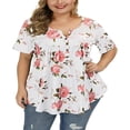 thumbnail image 1 of CHOK Plus Size Henley Shirt for Women V Neck Button Up Floral Tunic Tops, 1 of 10