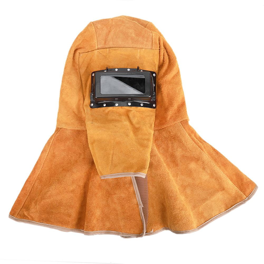Smelting Cowhide Welding Helmet Anti-Spatter Heat Insulation Welder Working Portective Guard with Dual Lens+Sponge Cushion for Electric Welding 