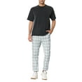 thumbnail image 2 of INSPIRE CHIC Men's Plaid Pants Casual Slim Fit Drawstring Check Trousers Gray White 28, 2 of 6