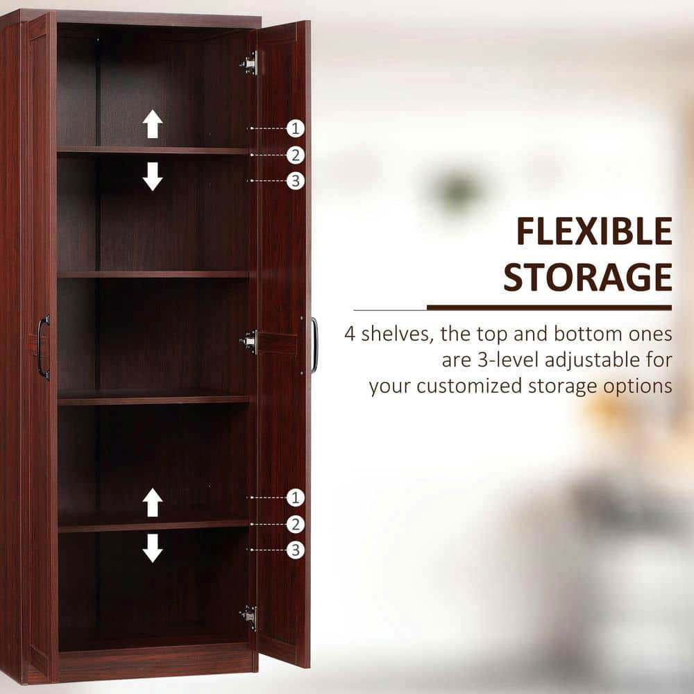 Yardi Yarda 63" 2-Door Kitchen Pantry with 5-tier Shelving and 2 Adjustable Shelves, Freestanding Storage Cabinet for Indoor, Brown
