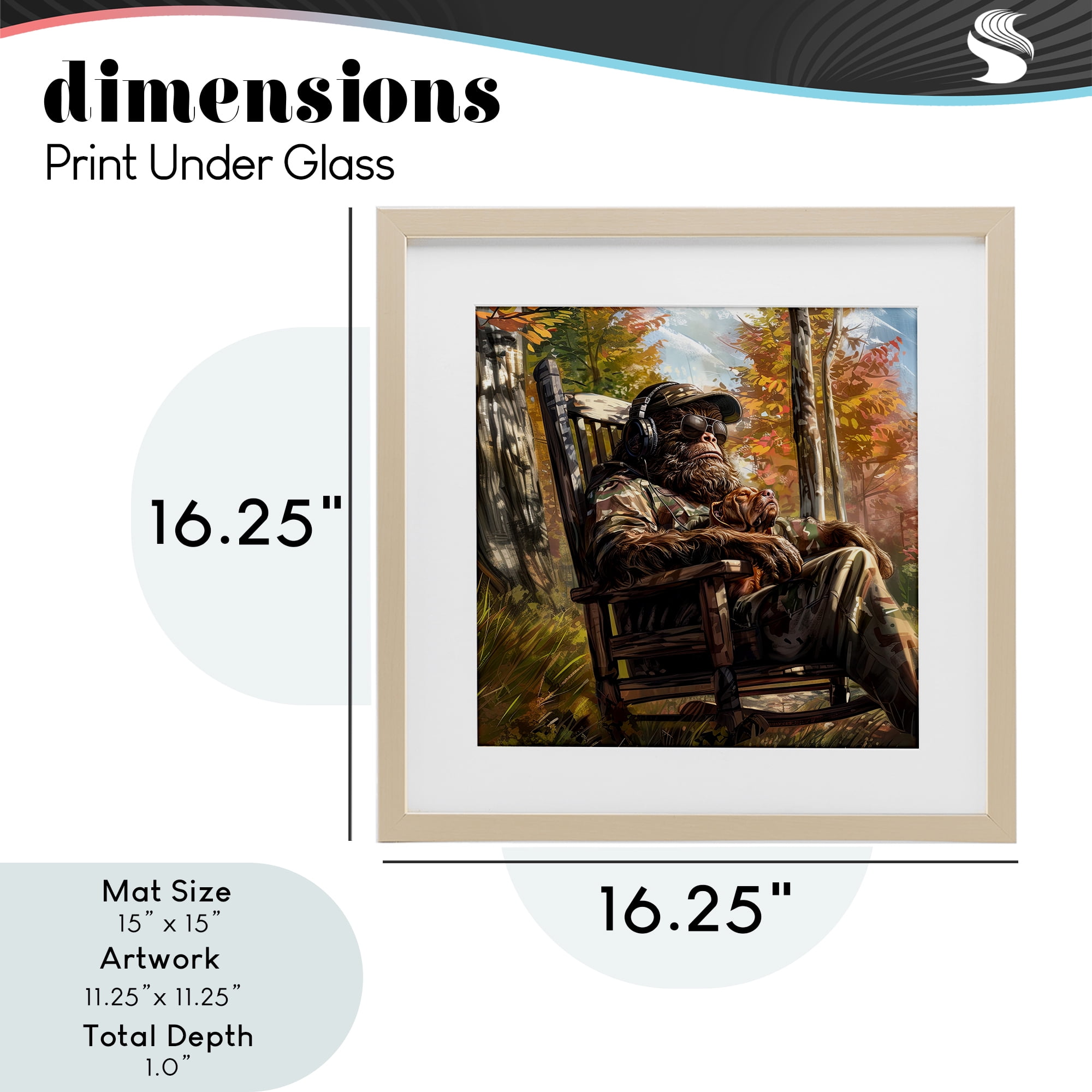 Mythical Creature with Headphones Birch Framed Print Under Glass, design by Jim Baldwin