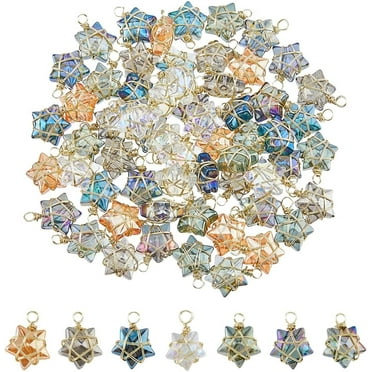 70Pcs 7 Colors Wire Wrapped Crystal Star Gemstones Pendant Copper Wire Wrapped Glass Pendants Crystal Dangle Charms for DIY Earring Necklace Jewelry Making Hole: 3mm DIY