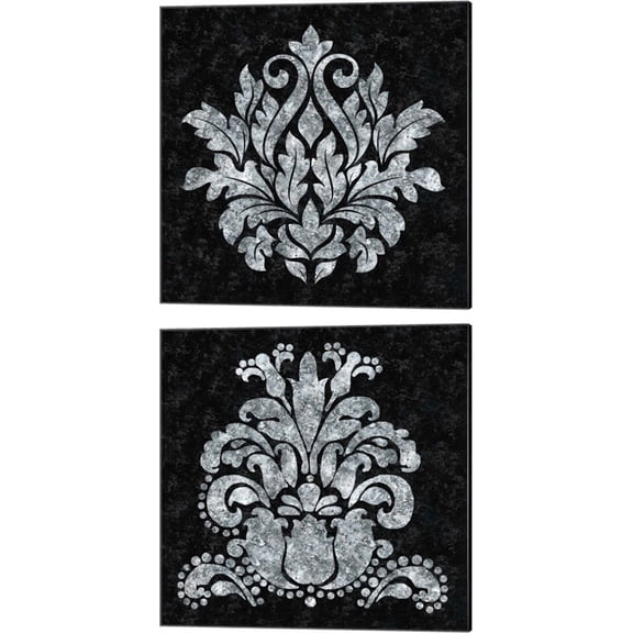 Great Art Now Textured Damask on Black by Lee C 2 Piece Canvas Art Set Each 14W x 14H
