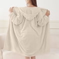 thumbnail image 4 of QINGFSAP Womens Hooded Bathrobe Long Sleeve Snap Button Front Quick Dry Absorbent Lounge Wear, 4 of 7