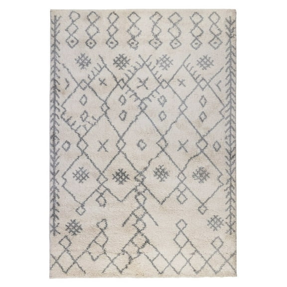 HomeRoots 5' X 8' Gray And Ivory Geometric Shag Area Rug