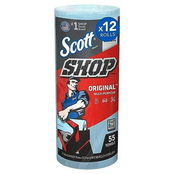 Scott Shop Towels Original (75147), Blue, 55 Sheets/Standard Roll, 12 Rolls/Case, 660 Towels/Case