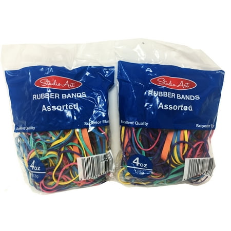 Studio Art Rubber Bands Assorted Colors 4 Oz Each pack of 2