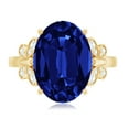 thumbnail image 4 of Rosec Jewels Oval Created Blue Sapphire Solitaire Ring with Diamond for Women - 10X14 mm, 18K Yellow Gold, US 7.00, 4 of 8