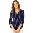 thumbnail image 1 of Blusa de oficina vintage Allegra K con botones de manga 3/4 y lunares Azul oscuro L, 1 of 6