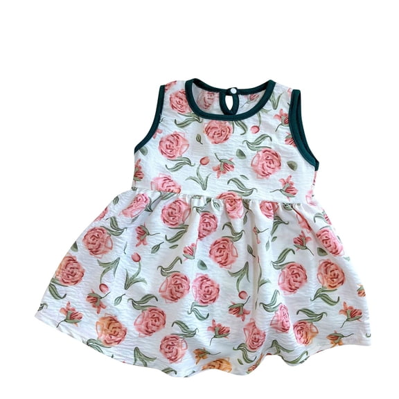 JoyHoop Girls Floral Print Summer Dress Sleeveless Beach Sundress Toddler Casual Playwear Ruffle Hawaiian Dresses