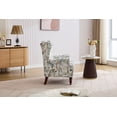 thumbnail image 3 of S-HOME Accent Chair with Retro Wood Legs, Floral Design Upholstered Armchair for Living Room Office and Bedroom Comfort,Blue，Antique Blue, 3 of 9