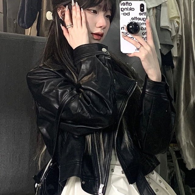 -Chaqueta corta de cuero negro para mujer, chaquetas de carreras de PU Vintage, ropa de calle gótica, moda coreana, prendas de vestir nuevas, Otoño e Invierno