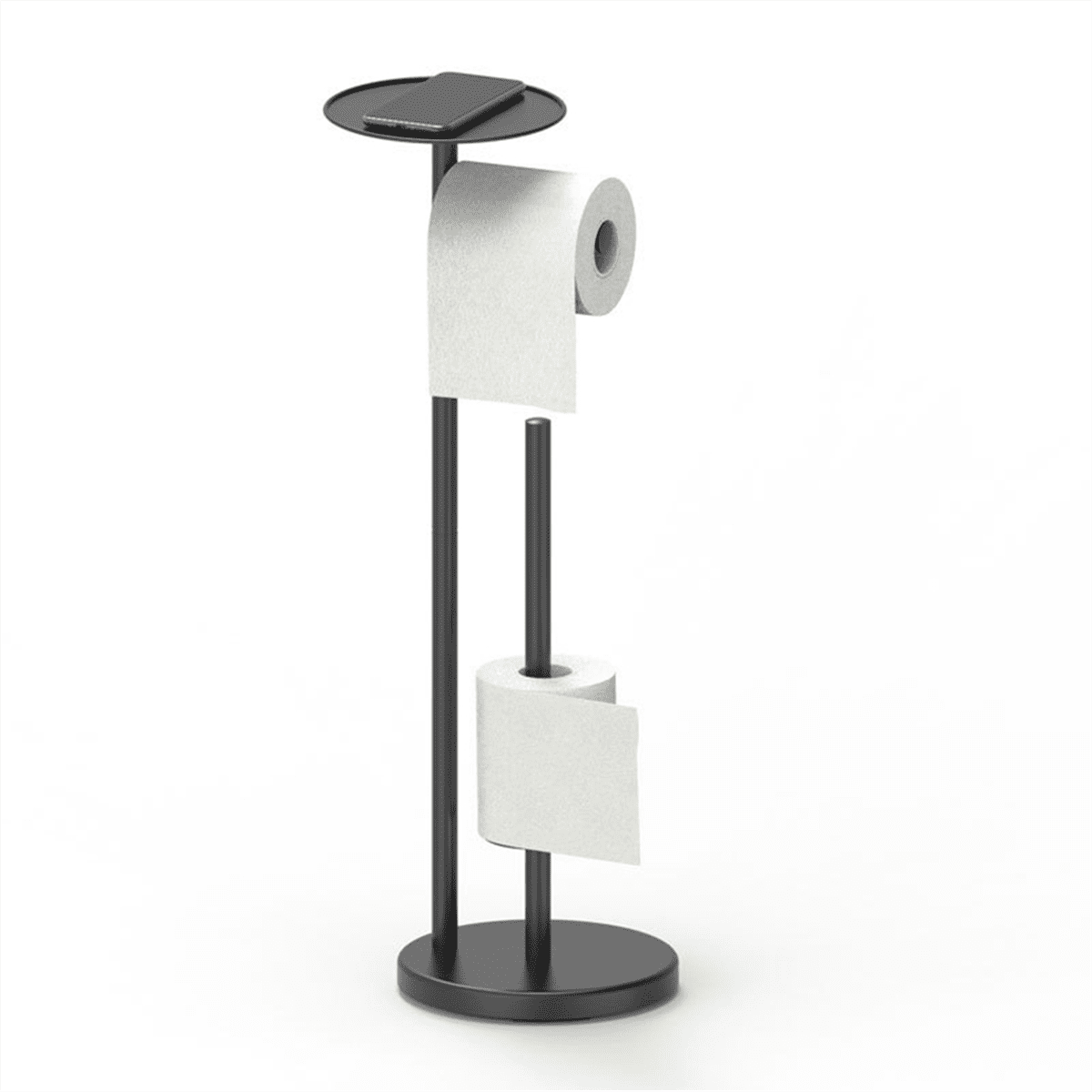 Black Toilet Paper Holder Stand with Shelf, Freestanding Toilet Paper Holder, Heavy Base No Tipping over for Bathroom