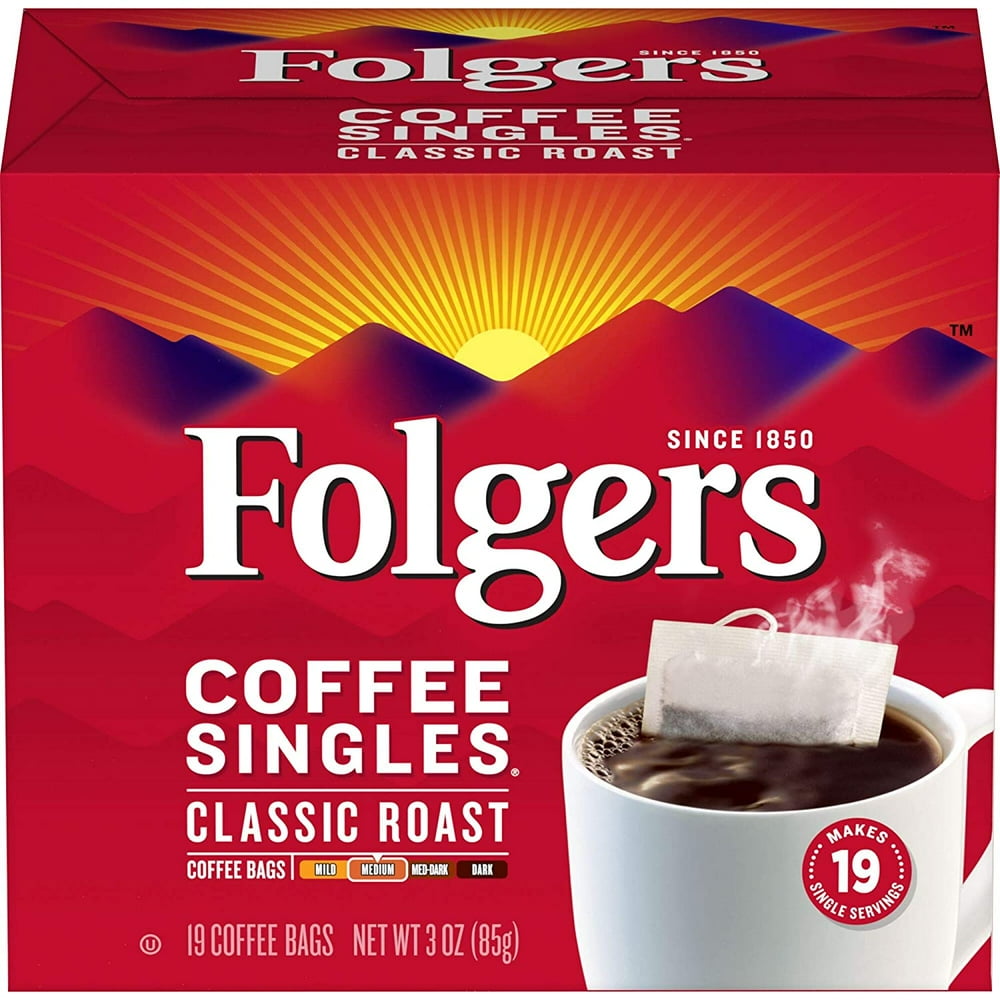 Folgers Coffee Singles Classic Roast Medium Roast Coffee, 19 Single