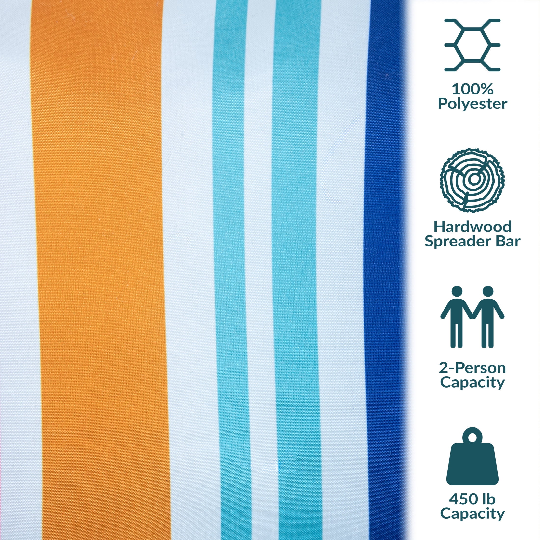 Sunnydaze 2-Person Quilted Polyester Spreader Bar Hammock, 450 lb Capacity - Caribbean Stripe