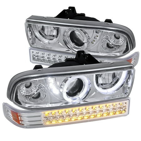 Spec-D Tuning For 1998-2004 Chevy Chevrolet S10 Blazer Halo Led Clear Projector Headlights + Led Bumper Lights Pair (Left+Right) 1998 1999 2000 2001 2002 2003 2004