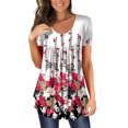 thumbnail image 2 of Gibobby Blusas De Mujer Camisetas informales de verano para mujer, camisetas de manga corta con estampado de botones tipo túnica（Rojo， M), 2 of 5