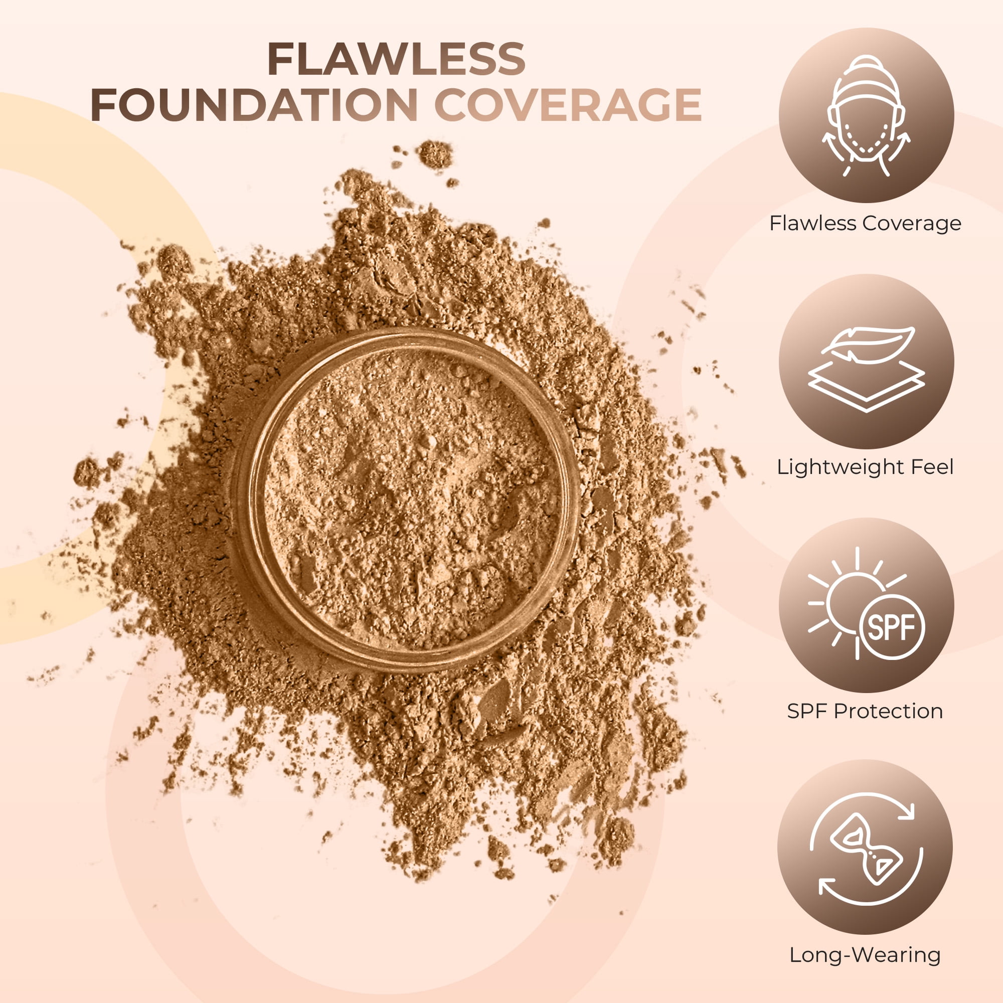 2pc FOUNDATION with KABUKI BRUSH Mineral Makeup (DEEP TAN) Matte Loose Powder Bare Face Cosmetics Full Coverage Long Lasting All Skin Types SPF 18