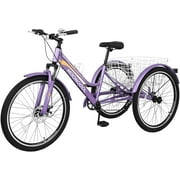Slsy Mountain Tricycle for Adults, 24/26/27.5 Inch MTB 7 Speed Three Wheel Bike, Adults Tricycle with Cargo Basket for Adults, Women, Men, Seniors