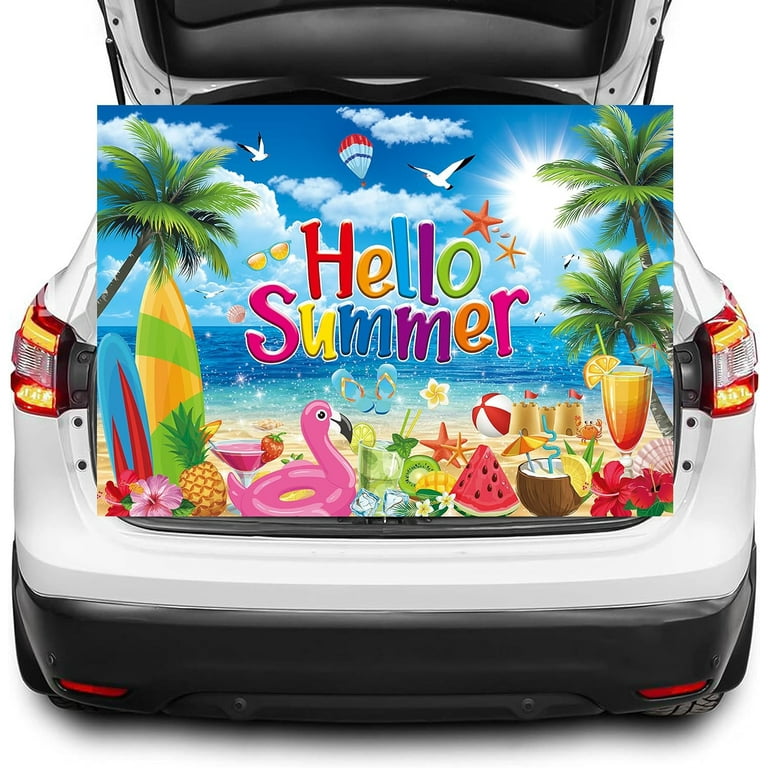 Mocsicka Hello Summer Banner - 70.8x43.3 Inch Hawaiian Beach Backdrop For Tropical Luau Party Decor