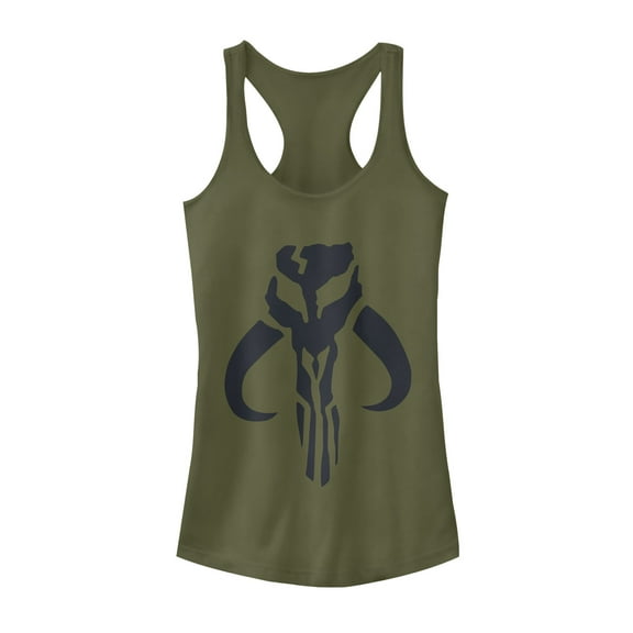 Junior's Star Wars: The Mandalorian Mythosaur Skull Logo  Racerback Tank Top Military Green X Large