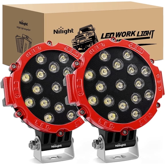 Nilight Led Light Bar 2PCS 7" 51W 5100LM Red Round Spot LED Light Pod Off Road Fog Driving Roof Bar Bumper for Jeep Truck ATV UTV SUV