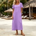 thumbnail image 3 of YuXingFu Cotton Dresses for Women Plus Size Maxi Crew Neck Plus Size Womens Dress Short Sleeve Solid Color Long Casual Summer Purple L, 3 of 9