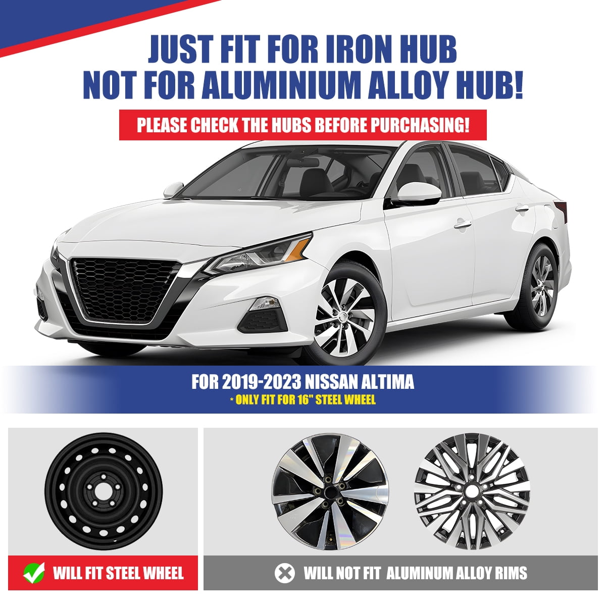 For 2019-2025 Nissan Altima,4Pcs Set 16" Wheel Rim Cover Hubcaps Replacement,Compatible with Steel Wheels,Snap on Installation,PP Material,Black Matte