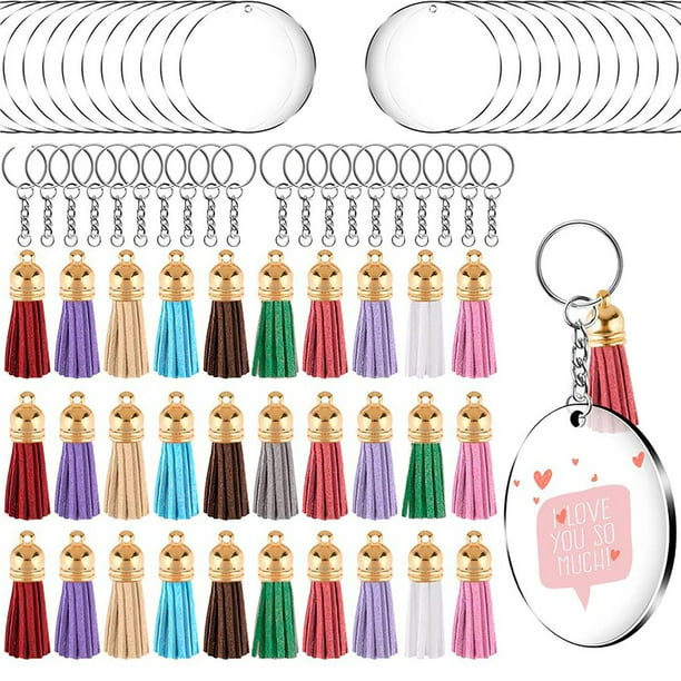 Llavero Acrílico En Blanco Diy Para Hacer Manualidades, Disco Circular Transparente, Mano De Obra Fina, Juego De Borlas Diy Para Adorno De Boda Y Fiesta 120 Uds. Minnieouse HA019818-00