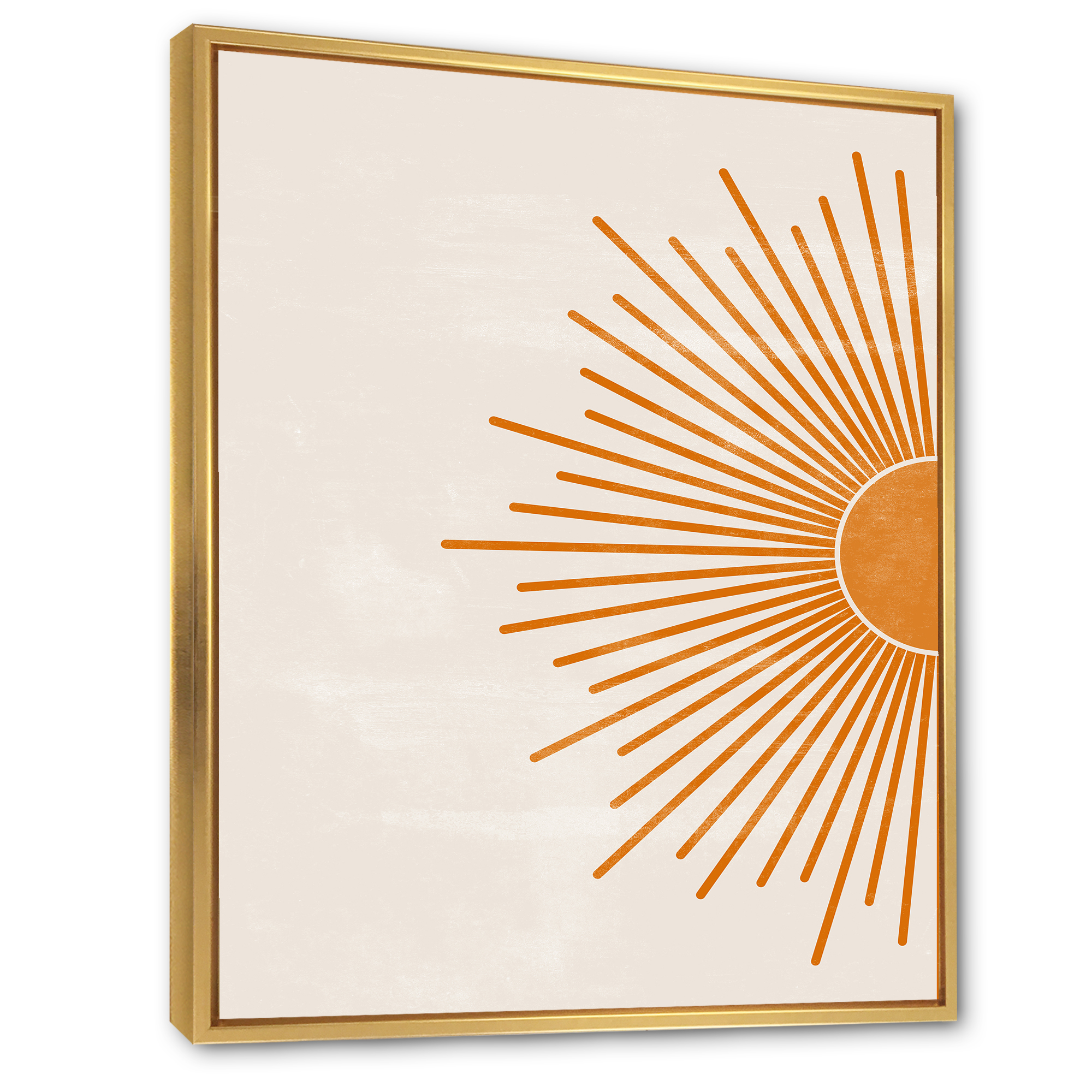 Designart 'Orange Sun Print On Beige I' Modern Framed Canvas Wall Art Print