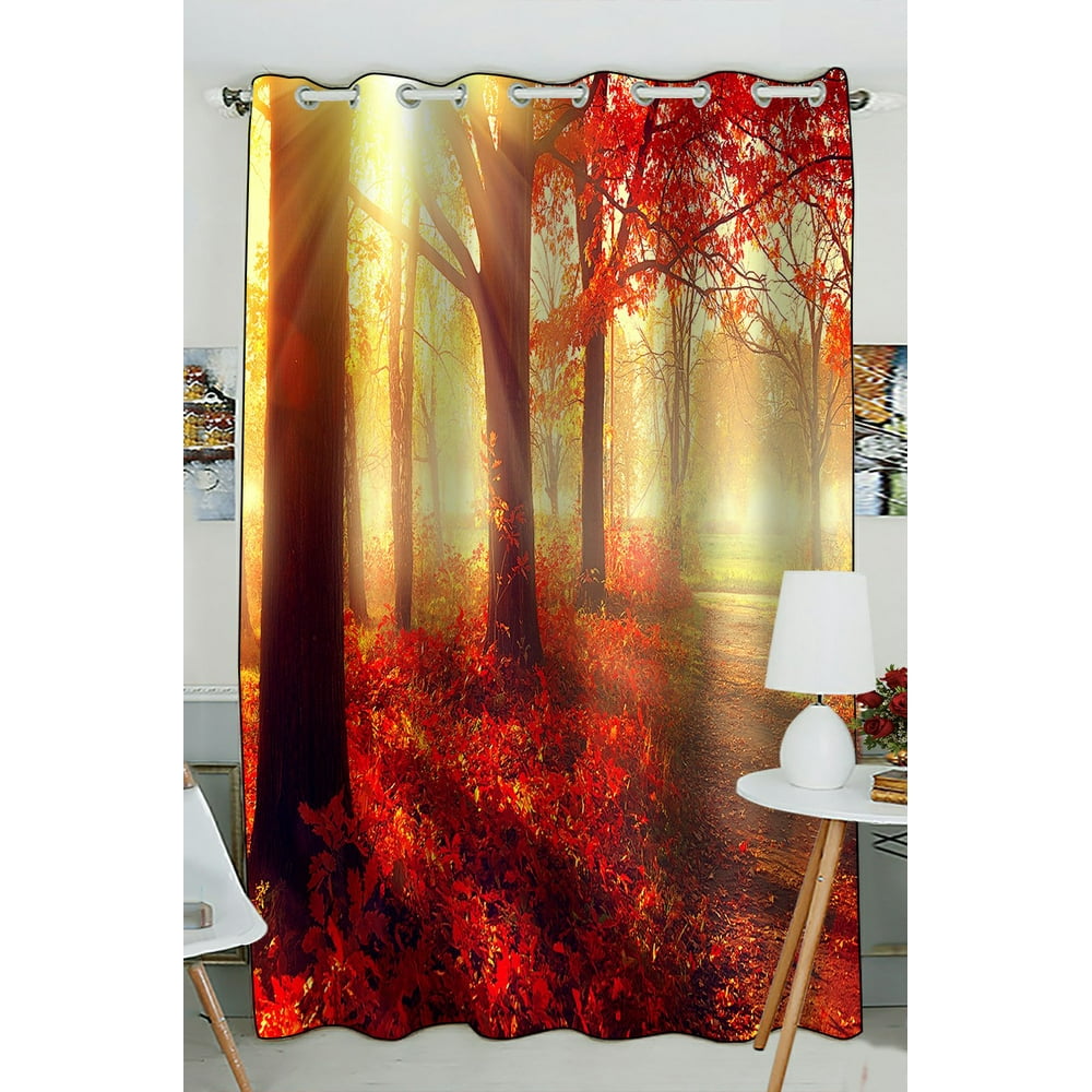 PHFZK Landscape Nature Scene Window Curtain, Autumn Trees and Leaves in ...